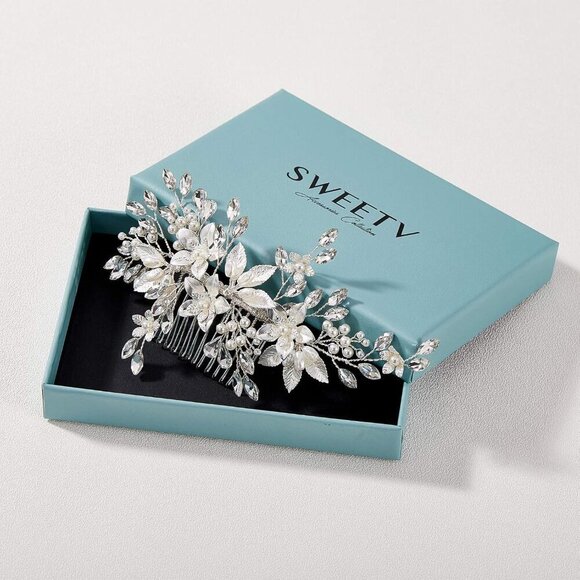 Wedding Hair Comb Pearl Crystal Silver Bridal Hair Accessory for Women main image 8